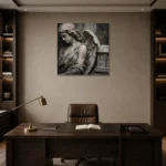 Stone & Ivory Reliquary Angel Statue Wall Art Canvas Print displayed in a contemporary gallery-inspired room