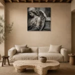 Stone & Ivory Reliquary Angel Statue Wall Art Canvas Print presented in a sophisticated home setting