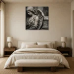 Stone & Ivory Reliquary Angel Statue Wall Art Canvas Print showcased in an elegant minimalist interior