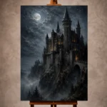 Blue gray moonlit Gothic Wall Art print for elegant interiors. No text or watermarks in design.