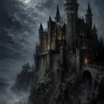 Blue Gray Moonlit Castle Gothic Wall Art Canvas Print