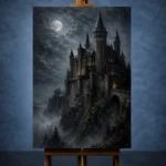Blue Gray Moonlit Castle Gothic Wall Art Canvas Print - Image 2
