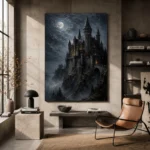 Blue Gray Moonlit Castle Gothic Wall Art Canvas Print - Image 3