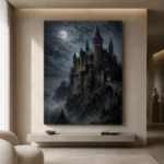 Blue Gray Moonlit Castle Gothic Wall Art Canvas Print - Image 4