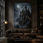 Blue Gray Moonlit Castle Gothic Wall Art Canvas Print - Image 5