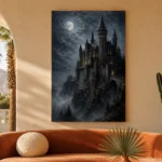 Blue Gray Moonlit Castle Gothic Wall Art Canvas Print - Image 6