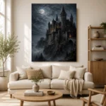 Blue Gray Moonlit Castle Gothic Wall Art Canvas Print - Image 10
