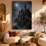 Blue Gray Moonlit Castle Gothic Wall Art Canvas Print - Image 11