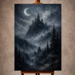 Blue gray atmospheric Gothic Wall Art print for elegant interiors. No text or watermarks in design.