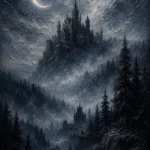 Blue Gray Moonlit Castle Gothic Wall Art Canvas Print