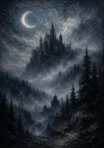 Blue Gray Moonlit Castle Gothic Wall Art Canvas Print