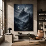 Blue Gray Moonlit Castle Gothic Wall Art Canvas Print - Image 3