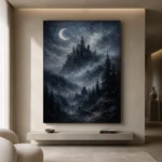 Blue Gray Moonlit Castle Gothic Wall Art Canvas Print - Image 4