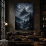 Blue Gray Moonlit Castle Gothic Wall Art Canvas Print - Image 5
