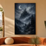Blue Gray Moonlit Castle Gothic Wall Art Canvas Print - Image 6