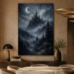 Blue Gray Moonlit Castle Gothic Wall Art Canvas Print - Image 7
