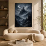 Blue Gray Moonlit Castle Gothic Wall Art Canvas Print - Image 9