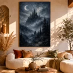 Blue Gray Moonlit Castle Gothic Wall Art Canvas Print - Image 11