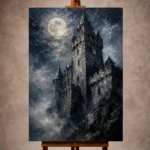 Blue gray haunting Gothic Wall Art print for elegant interiors. No text or watermarks in design.