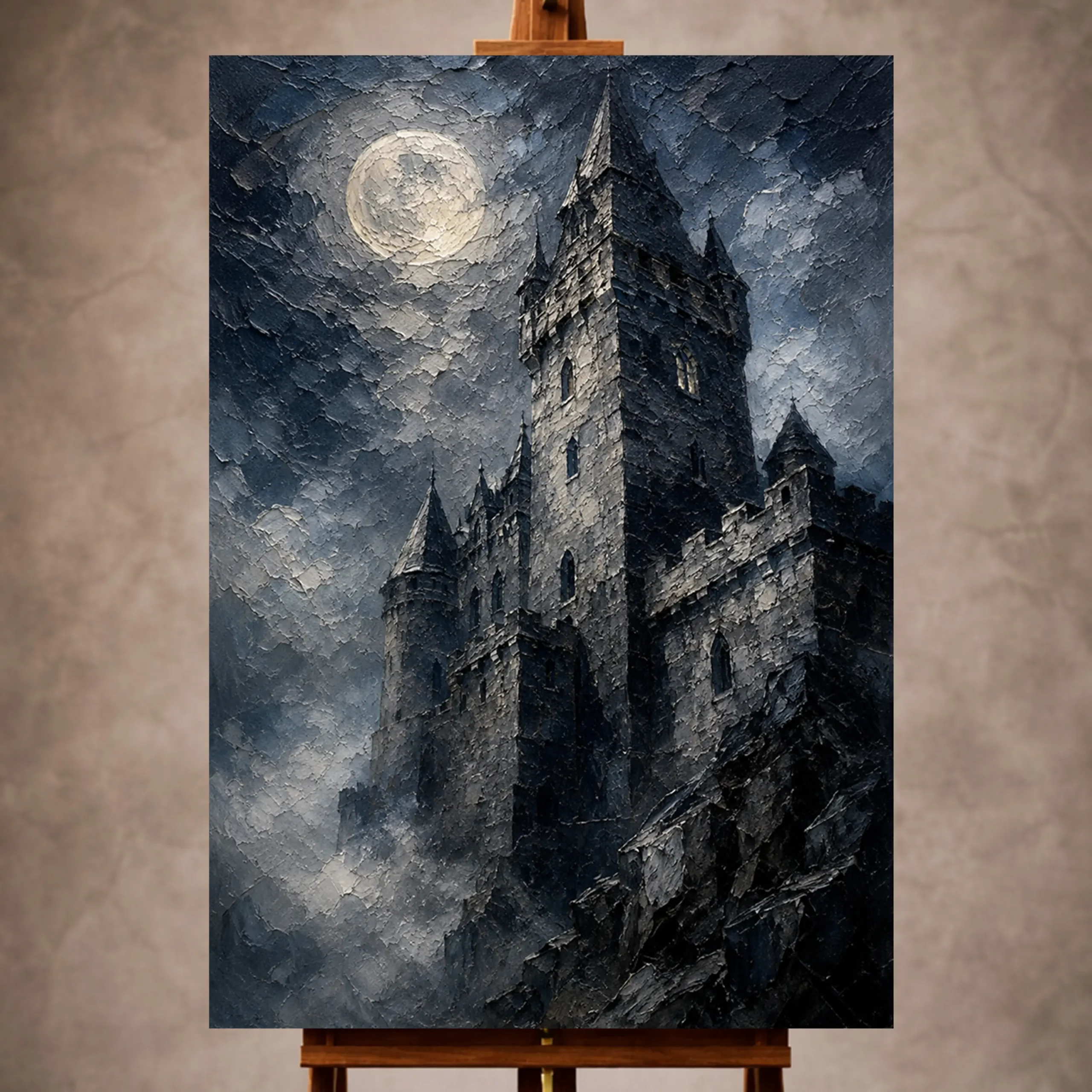 Premium Wall Art Dikey Html Edition – GOTICWALL068 Image 1 Blue gray haunting Gothic Wall Art print for elegant interiors. No text or watermarks in design.