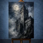 Blue Gray Moonlit Castle Tower Gothic Wall Art Canvas Print - Image 2