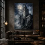 Blue Gray Moonlit Castle Tower Gothic Wall Art Canvas Print - Image 5