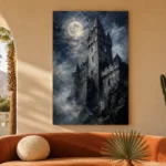 Blue Gray Moonlit Castle Tower Gothic Wall Art Canvas Print - Image 6