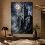 Blue Gray Moonlit Castle Tower Gothic Wall Art Canvas Print - Image 7