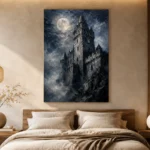 Blue Gray Moonlit Castle Tower Gothic Wall Art Canvas Print - Image 8