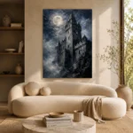 Blue Gray Moonlit Castle Tower Gothic Wall Art Canvas Print - Image 9