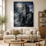 Blue Gray Moonlit Castle Tower Gothic Wall Art Canvas Print - Image 10