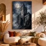 Blue Gray Moonlit Castle Tower Gothic Wall Art Canvas Print - Image 11