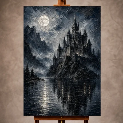 Blue gray romantic Gothic Wall Art print for elegant interiors. No text or watermarks in design.