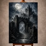 Blue gray mysterious Gothic Wall Art print for elegant interiors. No text or watermarks in design.
