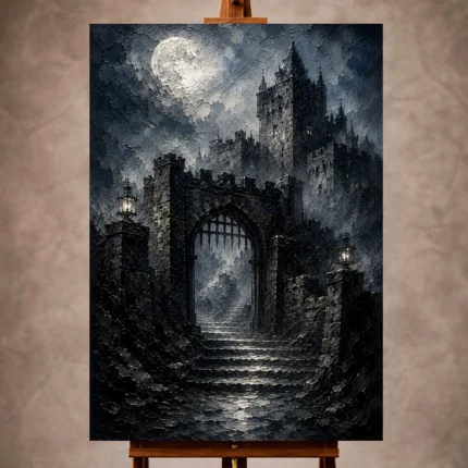 Blue gray mysterious Gothic Wall Art print for elegant interiors. No text or watermarks in design.