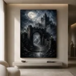 Blue Gray Moonlit Castle Gate Gothic Wall Art Canvas Print - Image 4