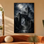 Blue Gray Moonlit Castle Gate Gothic Wall Art Canvas Print - Image 6