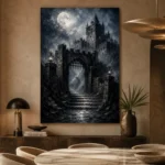 Blue Gray Moonlit Castle Gate Gothic Wall Art Canvas Print - Image 7