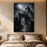 Blue Gray Moonlit Castle Gate Gothic Wall Art Canvas Print - Image 8