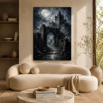Blue Gray Moonlit Castle Gate Gothic Wall Art Canvas Print - Image 9