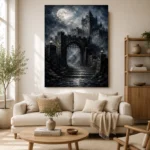 Blue Gray Moonlit Castle Gate Gothic Wall Art Canvas Print - Image 10