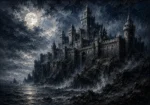 Blue Gray Moonlit Castle Gothic Wall Art Canvas Print