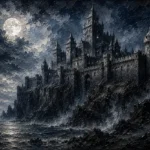 Blue Gray Moonlit Castle Gothic Wall Art Canvas Print