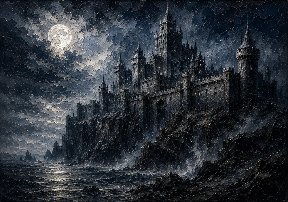 Stormy Sea Moonlit Castle Gothic Wall Art Canvas Print