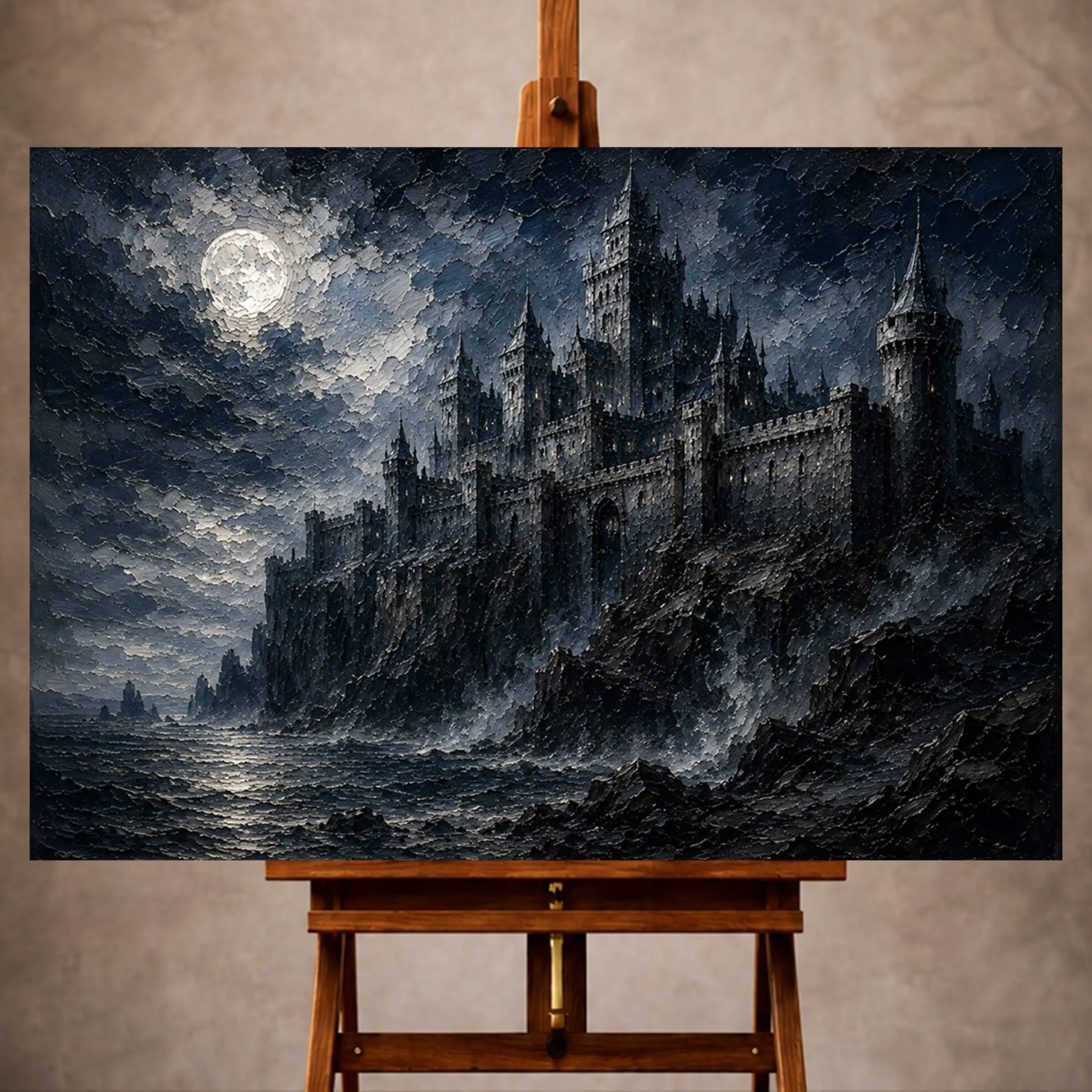 Premium Wall Art Yatay Html Edition – GOTICWALL071 Image 1 Blue gray cinematic Gothic Wall Art print for elegant interiors. No text or watermarks in design.