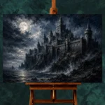 Blue Gray Moonlit Castle Gothic Wall Art Canvas Print - Image 2