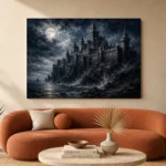 Blue Gray Moonlit Castle Gothic Wall Art Canvas Print - Image 3