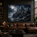 Blue Gray Moonlit Castle Gothic Wall Art Canvas Print - Image 4
