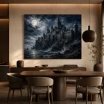 Blue Gray Moonlit Castle Gothic Wall Art Canvas Print - Image 5