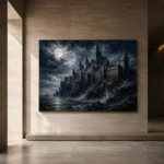 Blue Gray Moonlit Castle Gothic Wall Art Canvas Print - Image 6